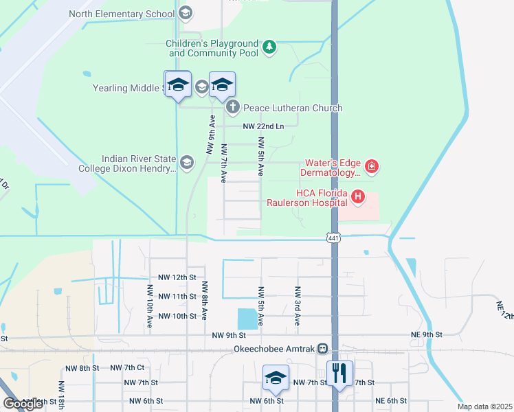 map of restaurants, bars, coffee shops, grocery stores, and more near 505 Northwest 15th Street in Okeechobee