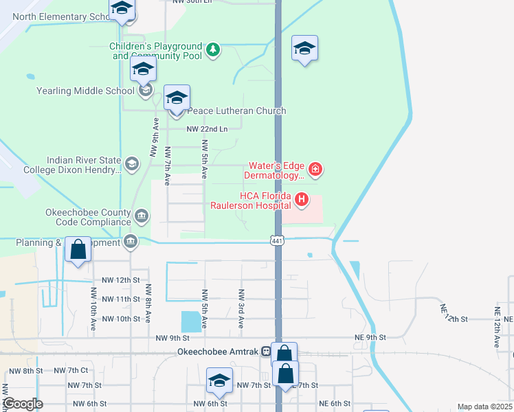 map of restaurants, bars, coffee shops, grocery stores, and more near 1713 North Parrott Avenue in Okeechobee