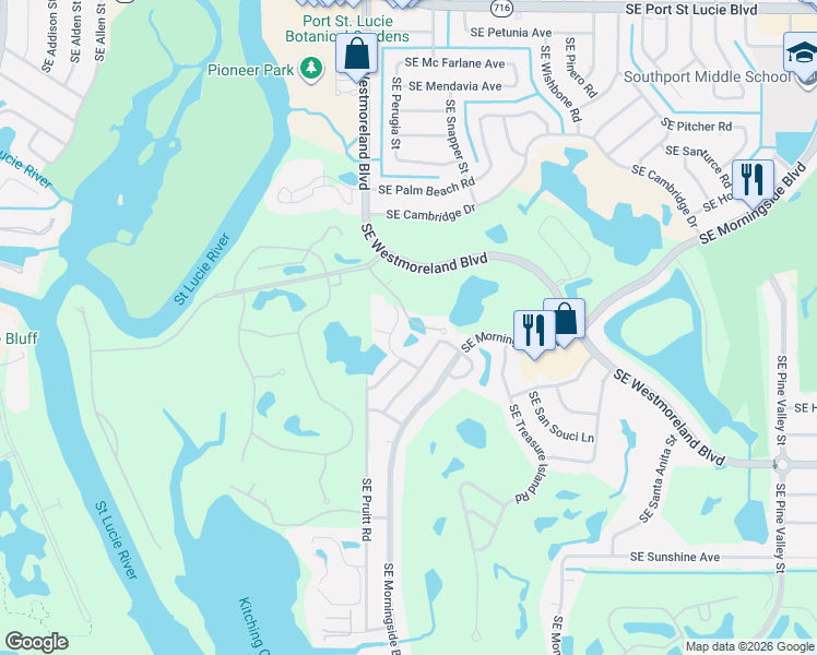 map of restaurants, bars, coffee shops, grocery stores, and more near 187 Southeast Via Tirso in Port St. Lucie