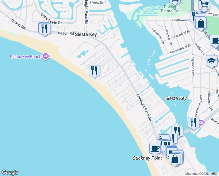 map of restaurants, bars, coffee shops, grocery stores, and more near 1001 W Peppertree Ln in Sarasota