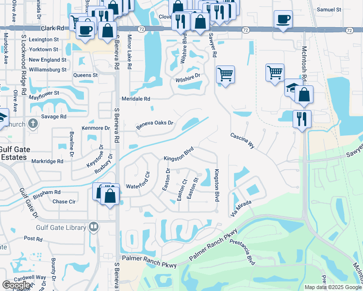 map of restaurants, bars, coffee shops, grocery stores, and more near 3703 Kingston Boulevard in Sarasota
