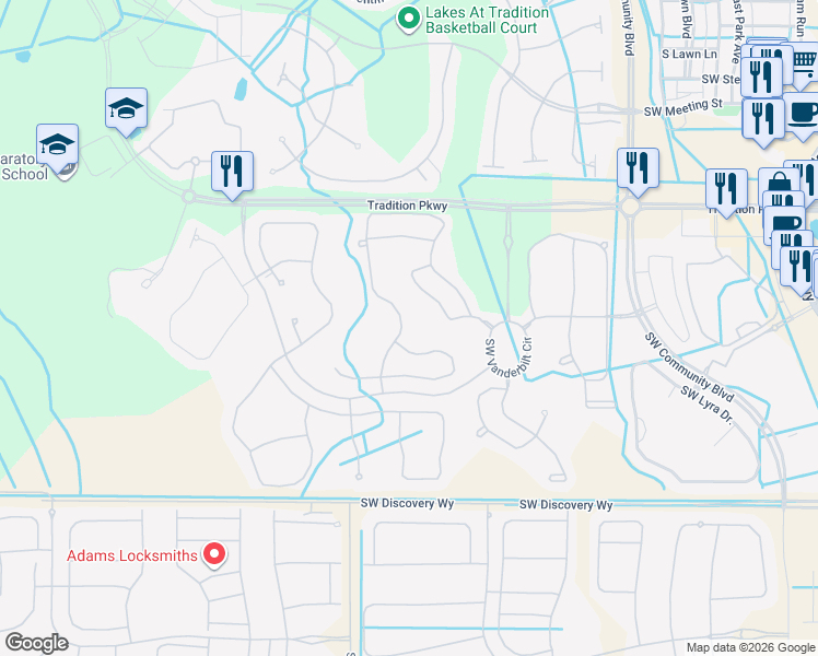 map of restaurants, bars, coffee shops, grocery stores, and more near 11741 Southwest Crestwood Circle in Port St. Lucie