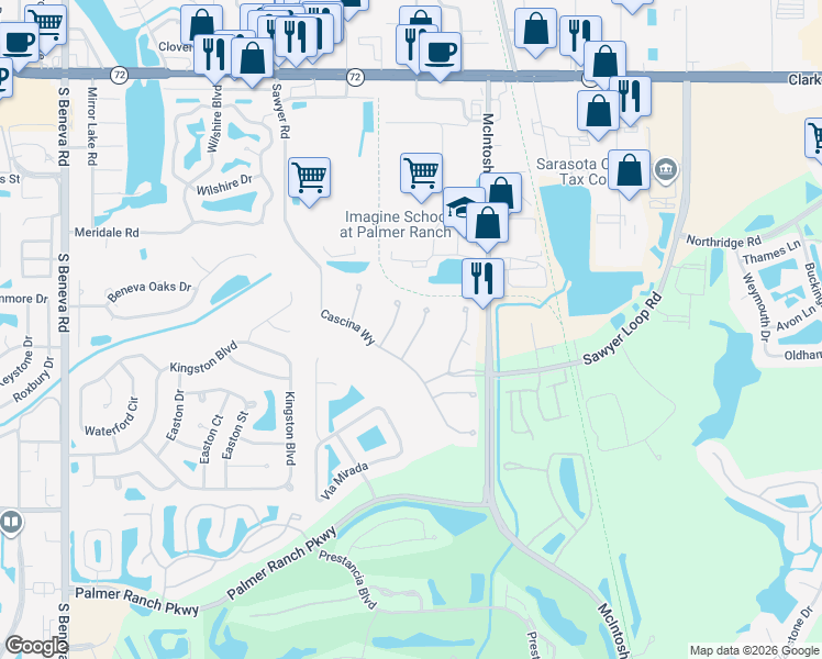 map of restaurants, bars, coffee shops, grocery stores, and more near 8729 Trattoria Terrace in Sarasota