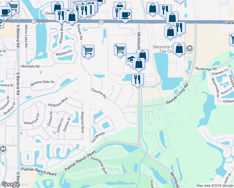 map of restaurants, bars, coffee shops, grocery stores, and more near 8708 Trattoria Terrace in Sarasota