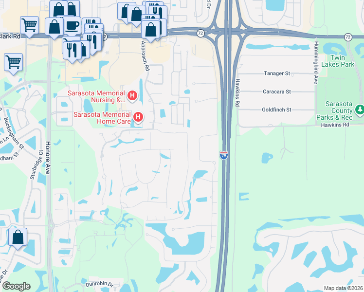 map of restaurants, bars, coffee shops, grocery stores, and more near 6243 Draw Lane in Sarasota