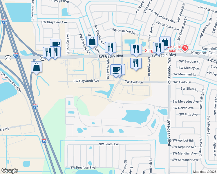 map of restaurants, bars, coffee shops, grocery stores, and more near 1981 Marblehead Way in Port St. Lucie