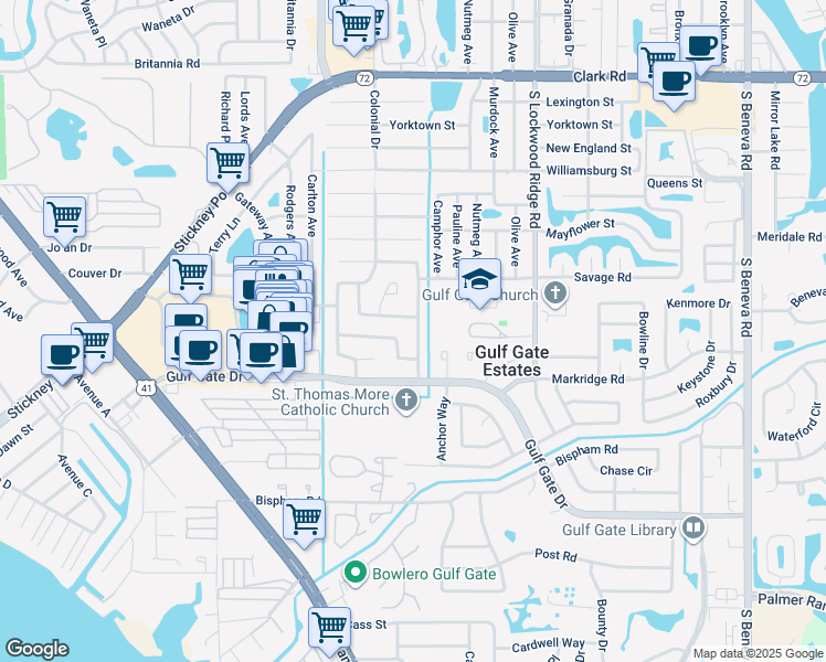 map of restaurants, bars, coffee shops, grocery stores, and more near 2737 White Sands Drive in Sarasota