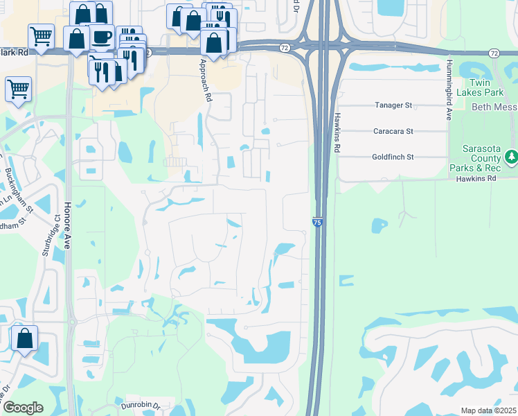 map of restaurants, bars, coffee shops, grocery stores, and more near 6243 Draw Lane in Sarasota