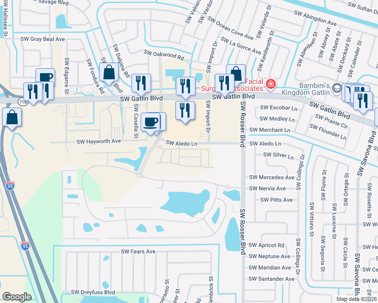 map of restaurants, bars, coffee shops, grocery stores, and more near 1788 Southwest Via Rossa in Port Saint Lucie