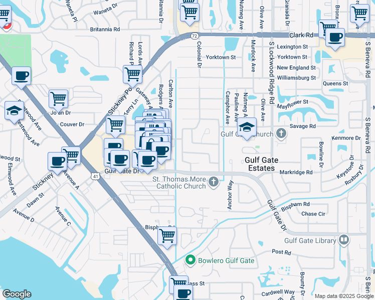 map of restaurants, bars, coffee shops, grocery stores, and more near in Sarasota