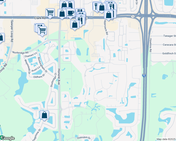 map of restaurants, bars, coffee shops, grocery stores, and more near 6475 Approach Road in Sarasota