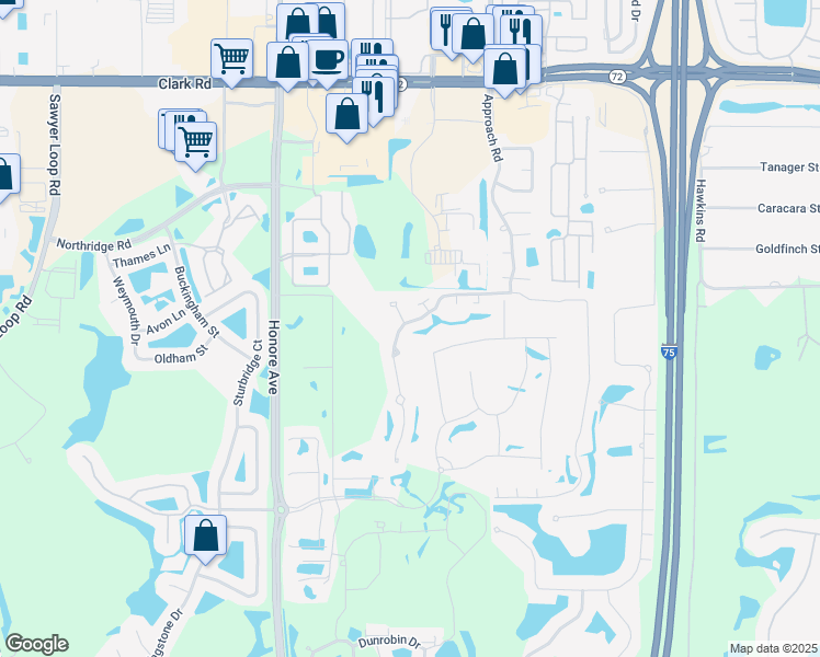 map of restaurants, bars, coffee shops, grocery stores, and more near 6444 Carrington Circle in Sarasota