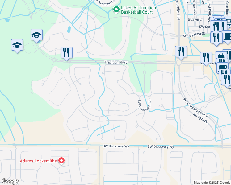 map of restaurants, bars, coffee shops, grocery stores, and more near 12099 Southwest Bennington Circle in Port St. Lucie