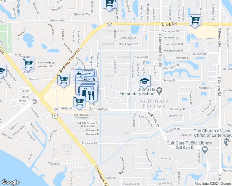 map of restaurants, bars, coffee shops, grocery stores, and more near 2652 White Sands Drive in Sarasota