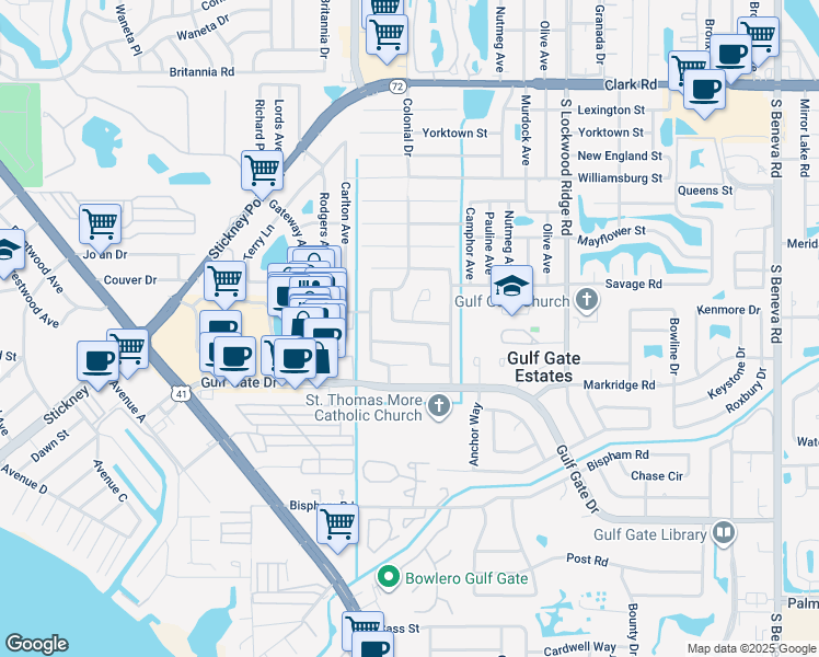 map of restaurants, bars, coffee shops, grocery stores, and more near 2652 White Sands Drive in Sarasota
