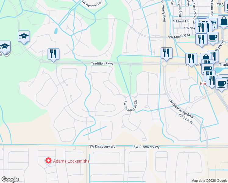 map of restaurants, bars, coffee shops, grocery stores, and more near 11198 Southwest Springtree Terrace in Port St. Lucie