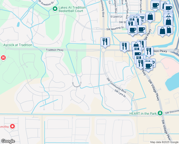map of restaurants, bars, coffee shops, grocery stores, and more near 11195 Southwest Wyndham Way in Port St. Lucie