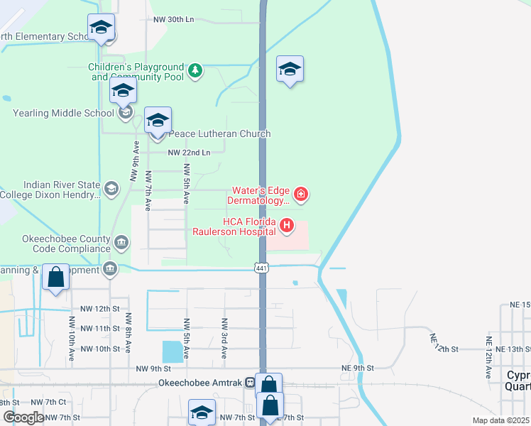 map of restaurants, bars, coffee shops, grocery stores, and more near 1812 U.S. 441 in Okeechobee