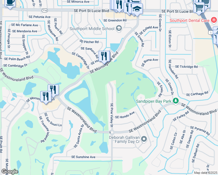map of restaurants, bars, coffee shops, grocery stores, and more near 2750 Southeast Pine Valley Street in Port St. Lucie