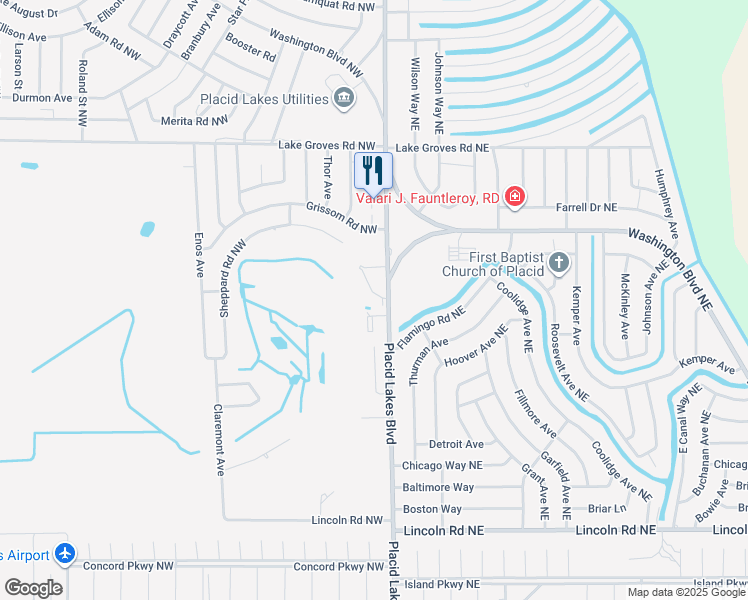 map of restaurants, bars, coffee shops, grocery stores, and more near 307 Golf Villas Court Northwest in Lake Placid