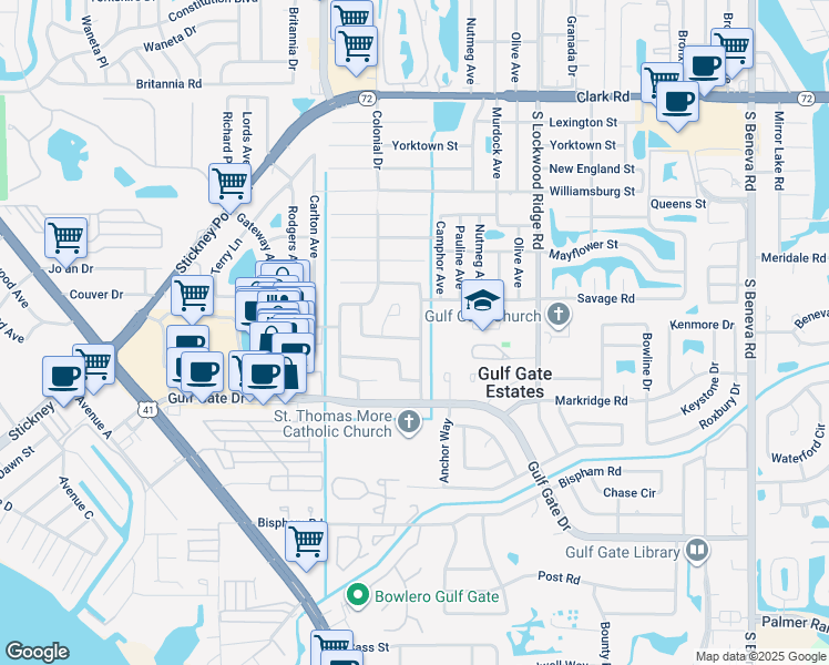 map of restaurants, bars, coffee shops, grocery stores, and more near 2737 White Sands Drive in Sarasota