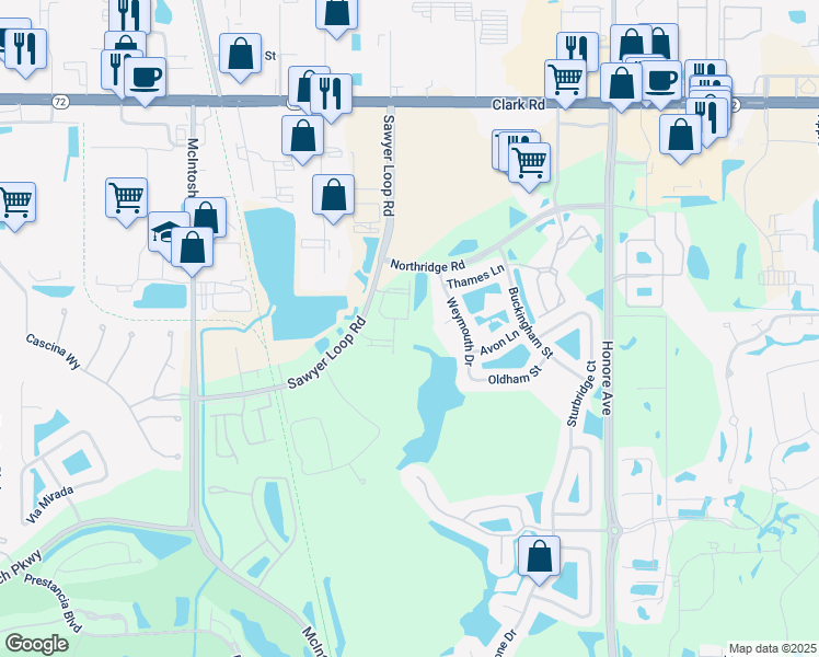 map of restaurants, bars, coffee shops, grocery stores, and more near 6241 Sawyer Loop Road in Sarasota