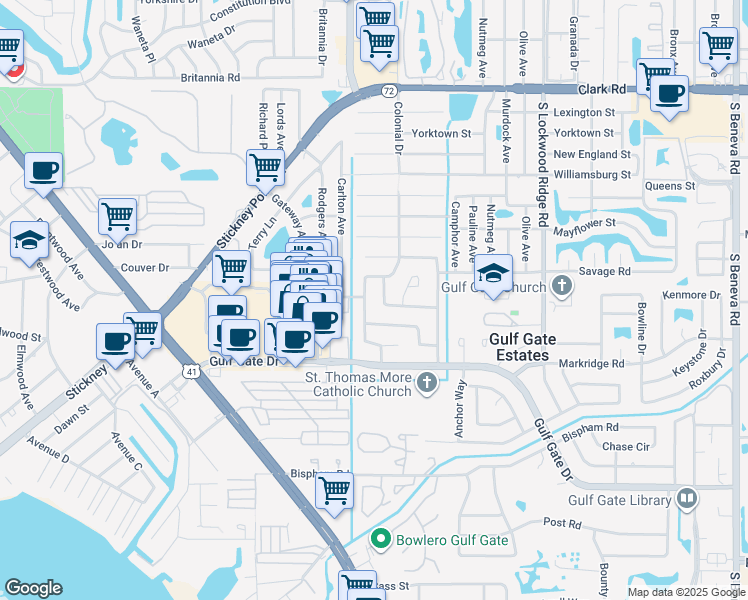 map of restaurants, bars, coffee shops, grocery stores, and more near in Sarasota