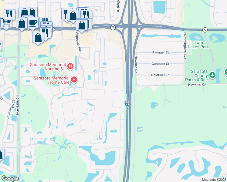 map of restaurants, bars, coffee shops, grocery stores, and more near 5945 Anise Drive in Sarasota