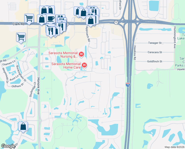 map of restaurants, bars, coffee shops, grocery stores, and more near 6548 Draw Lane in Sarasota