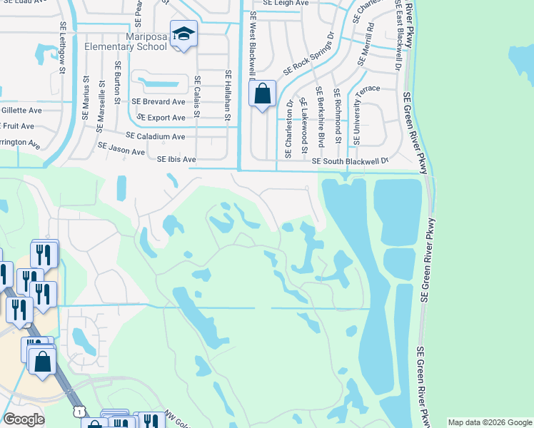 map of restaurants, bars, coffee shops, grocery stores, and more near 4584 Northwest Red Maple Drive in Jensen Beach