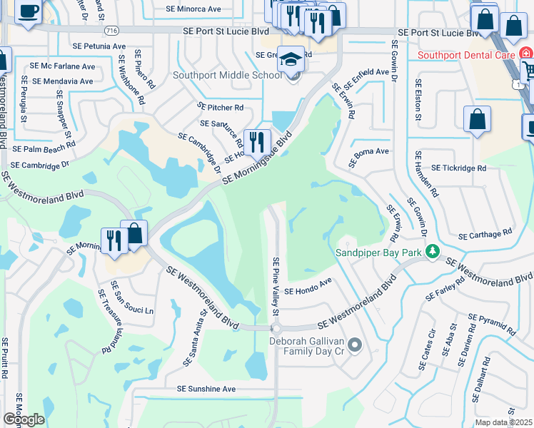 map of restaurants, bars, coffee shops, grocery stores, and more near 2750 Southeast Pine Valley Street in Port St. Lucie