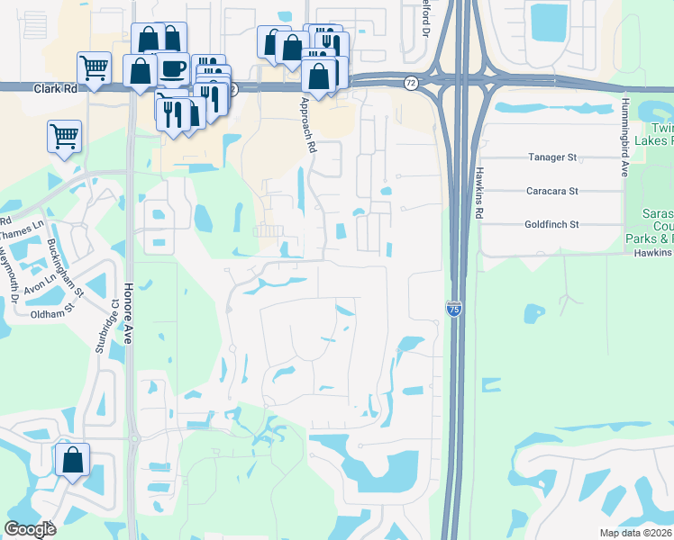 map of restaurants, bars, coffee shops, grocery stores, and more near 6612 Draw Lane in Sarasota