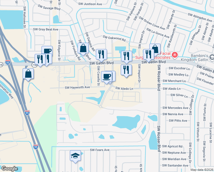map of restaurants, bars, coffee shops, grocery stores, and more near 2756 Brigantine Place in Port St. Lucie