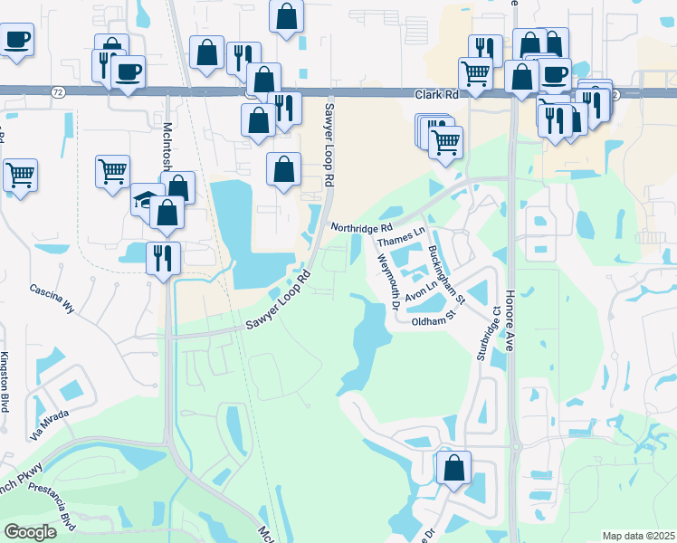 map of restaurants, bars, coffee shops, grocery stores, and more near 6241 Sawyer Loop Road in Sarasota