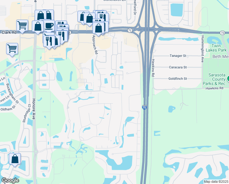 map of restaurants, bars, coffee shops, grocery stores, and more near 6243 Draw Lane in Sarasota