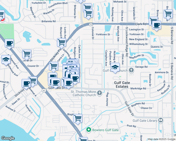 map of restaurants, bars, coffee shops, grocery stores, and more near 2608 White Sands Drive in Sarasota