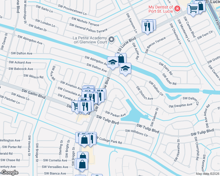 map of restaurants, bars, coffee shops, grocery stores, and more near 2717 Southwest Port Saint Lucie Boulevard in Port St. Lucie