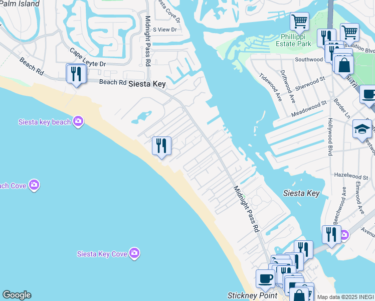 map of restaurants, bars, coffee shops, grocery stores, and more near 1132 Windsong Lane in Sarasota