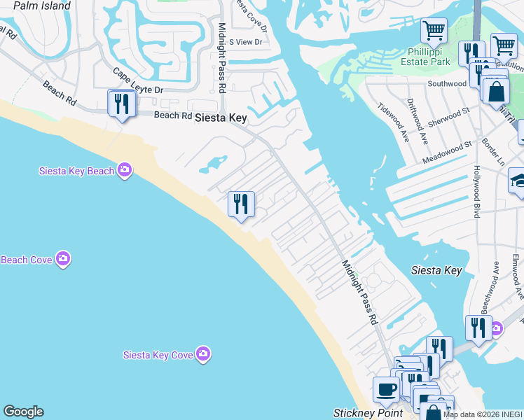 map of restaurants, bars, coffee shops, grocery stores, and more near 1132 Windsong Lane in Sarasota