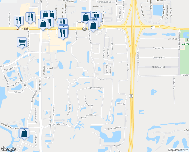 map of restaurants, bars, coffee shops, grocery stores, and more near 6837 Approach Road in Sarasota