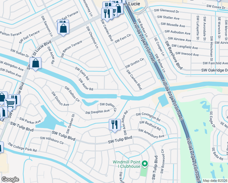 map of restaurants, bars, coffee shops, grocery stores, and more near 2698 Southwest Chestnut Lane in Port St. Lucie