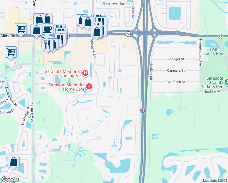 map of restaurants, bars, coffee shops, grocery stores, and more near 155 Tammy Drive in Sarasota