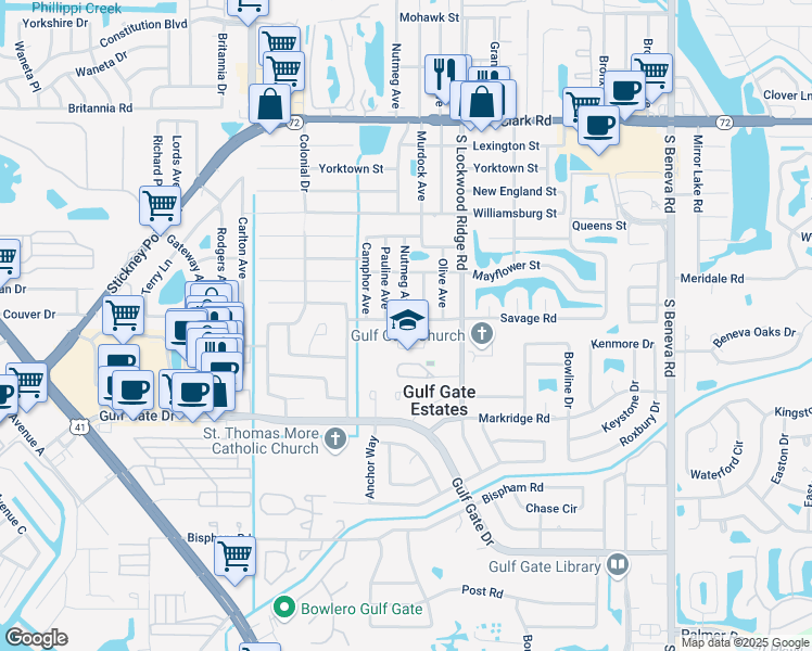 map of restaurants, bars, coffee shops, grocery stores, and more near 6328 Murdock Avenue in Sarasota