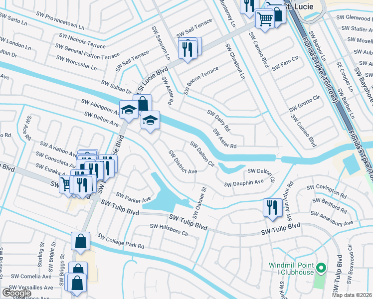 map of restaurants, bars, coffee shops, grocery stores, and more near 201 Southwest Dalton Circle in Port St. Lucie
