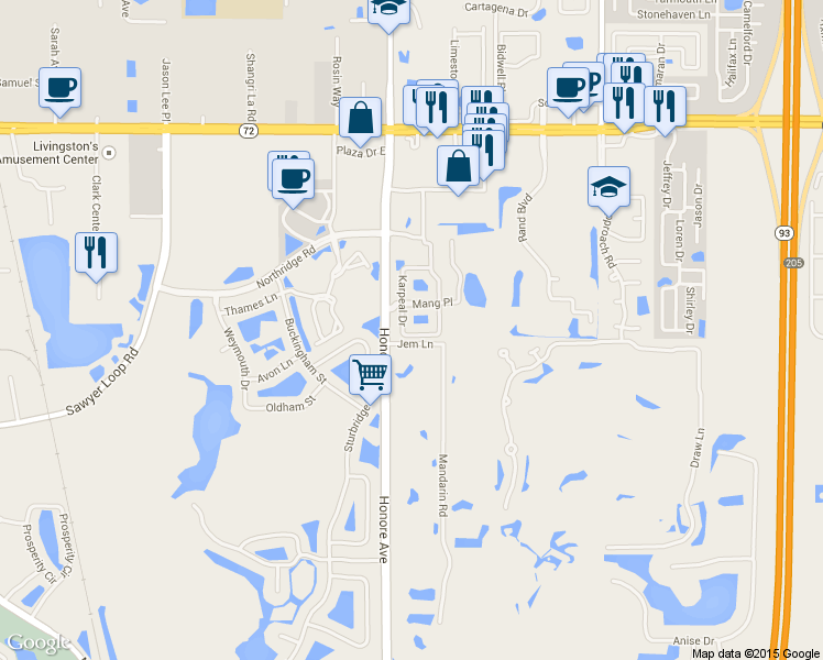 map of restaurants, bars, coffee shops, grocery stores, and more near 8543 Karpeal Drive in Sarasota