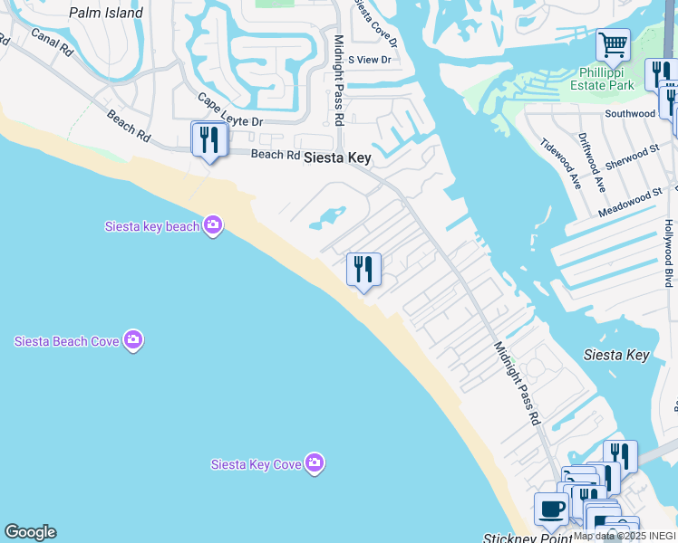 map of restaurants, bars, coffee shops, grocery stores, and more near 5830 Midnight Pass Road in Siesta Key