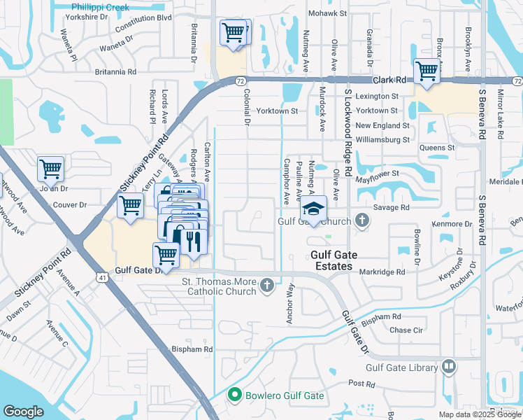 map of restaurants, bars, coffee shops, grocery stores, and more near 6326 Seagate Avenue in Sarasota