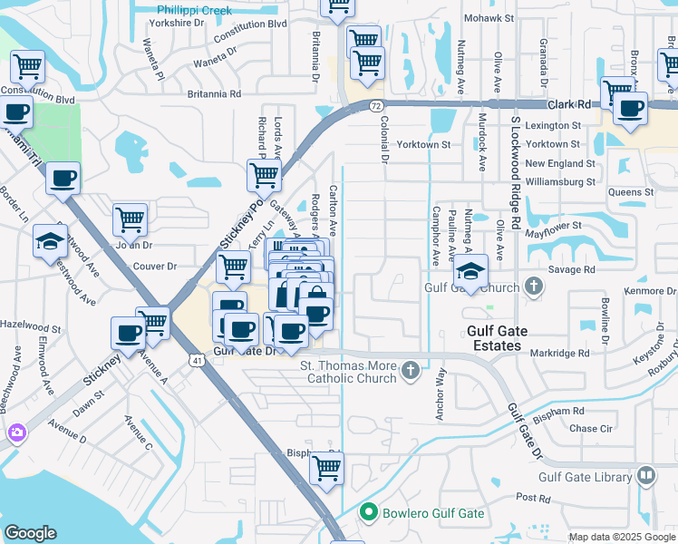 map of restaurants, bars, coffee shops, grocery stores, and more near 6235 Rodgers Avenue in Sarasota
