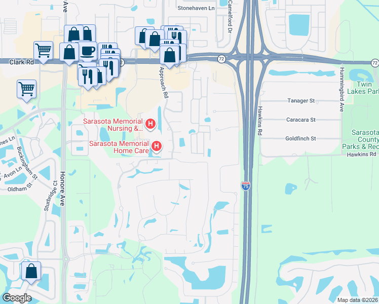 map of restaurants, bars, coffee shops, grocery stores, and more near 155 Tammy Drive in Sarasota