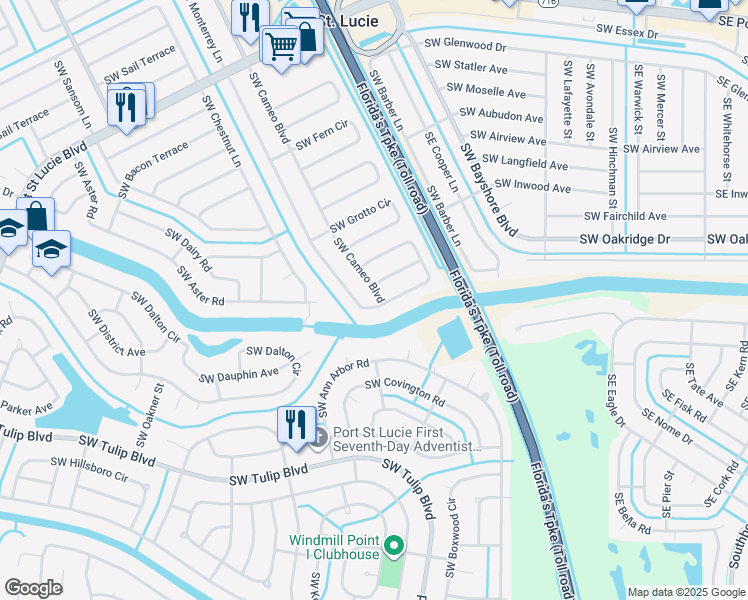 map of restaurants, bars, coffee shops, grocery stores, and more near 2680 Southwest Cameo Boulevard in Port St. Lucie